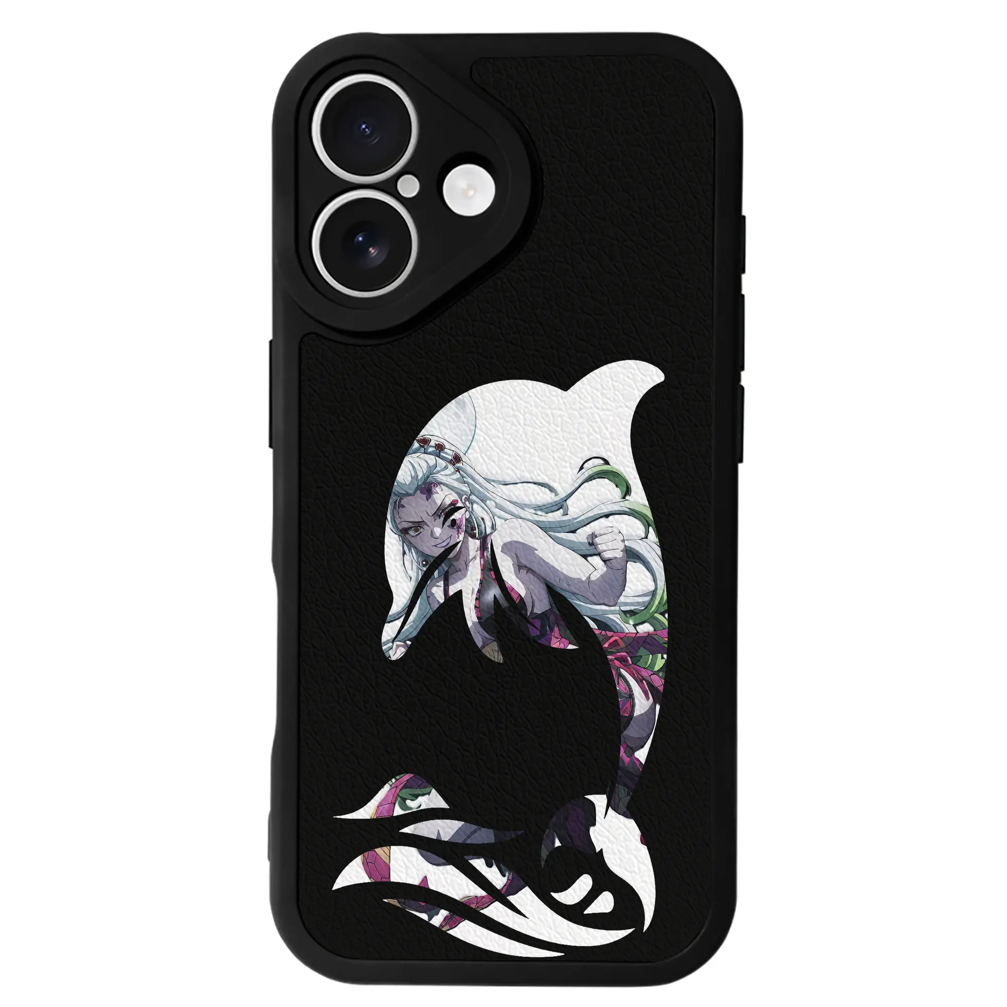 鬼滅の刃 グッズ,堕姫 - IPhone 16シリーズ対応 ・ シリコンスマホケース ・ レザー調 ・ 高精度フィット ・ 耐衝撃 ・ ワイヤレス充電対応 ・ 精密カット